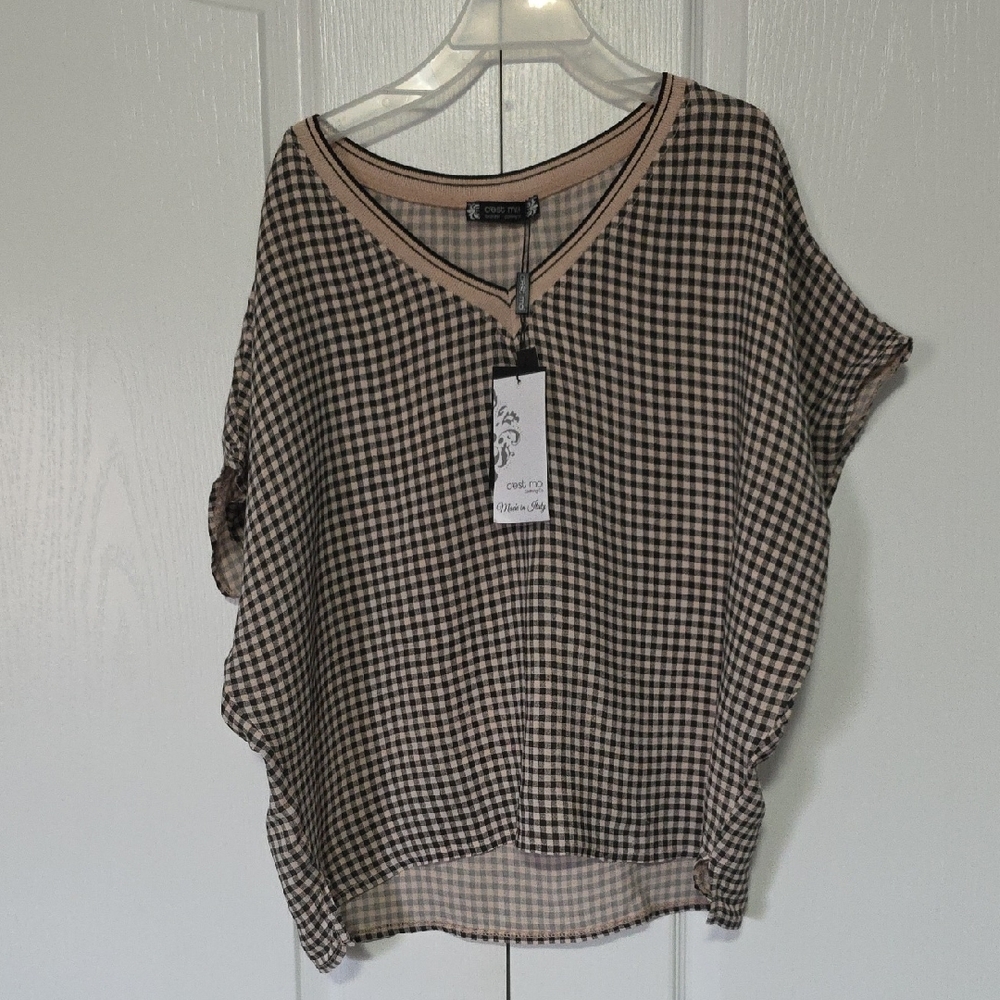 Elegant V-Neck Checkered Blouse